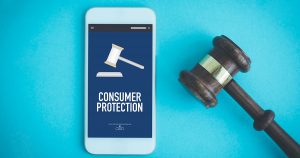 consumer protection concept with phone and gavel