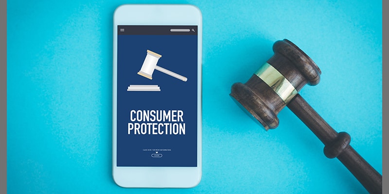 consumer protection concept with phone and gavel
